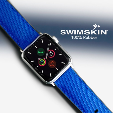 Каучуковый ремешок для Apple Watch 42 мм. (Серебряные коннекторы). Цвет: SwimSkin® Ballistic: Caribbean Blue Ballistic