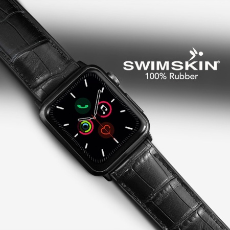 Каучуковый ремешок для Apple Watch 45 мм. (Черные коннекторы). Цвет: SwimSkin® Alligator: Jet Black Alligator