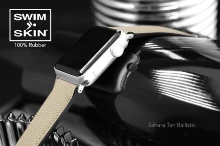 Каучуковый ремешок для Apple Watch 42 мм. (Серебряные коннекторы). Цвет: SwimSkin® Ballistic: Sahara Tan Ballistic