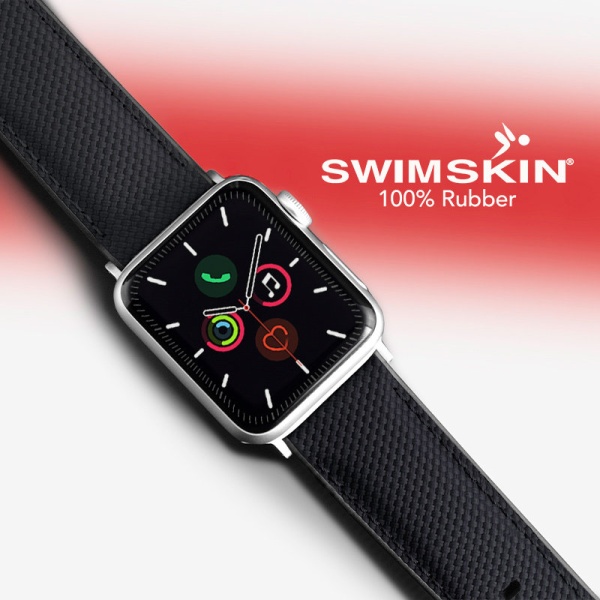 Каучуковый ремешок для Apple Watch 42 мм. (Черные/Серебряные коннекторы).
