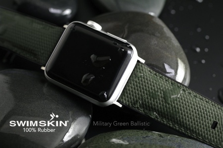 Каучуковый ремешок для Apple Watch 49 мм. (Серебряные коннекторы). Цвет: SwimSkin® Ballistic: Military Green Ballistic