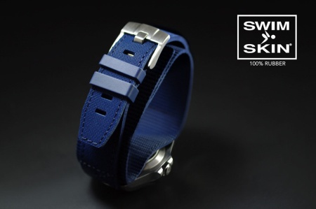 Каучуковый ремешок для Sky-Dweller на кожаном ремешке, с пряжкой Rubber B 316L SS Tang Buckle - серия Rubber Cuff (пряжка в комплекте). Цвет: SwimSkin® Twill: Navy Blue Twill