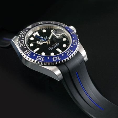 Каучуковый ремешок для GMT MASTER II, керамика для оригинальной застежки Rolex (застежка не включена в комплект). Цвет: Vulchromatic: Jet Black / Pacific Blue