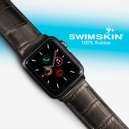 Каучуковый ремешок для Apple Watch 49 мм. (Серебряные коннекторы). Цвет: SwimSkin® Alligator: Espresso Brown Alligator
