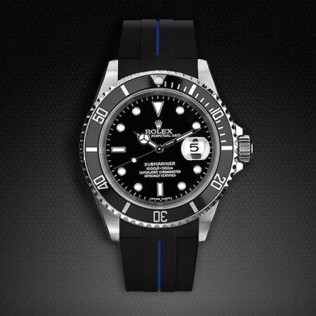 Каучуковый ремешок для Rolex Submariner 40 мм (не керамика) - Tang Buckle Series. Цвет: VulChromatic Jet Black / Pacific Blue