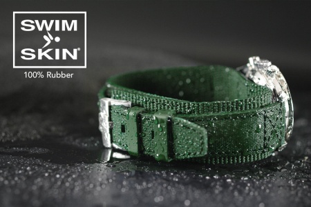 Каучуковый ремешок для GMT MASTER II, не керамика, с пряжкой Rubber B 316L SS Tang Buckle - серия Rubber Cuff (пряжка в комплекте). Цвет: SwimSkin® Twill: Pine Green Twill