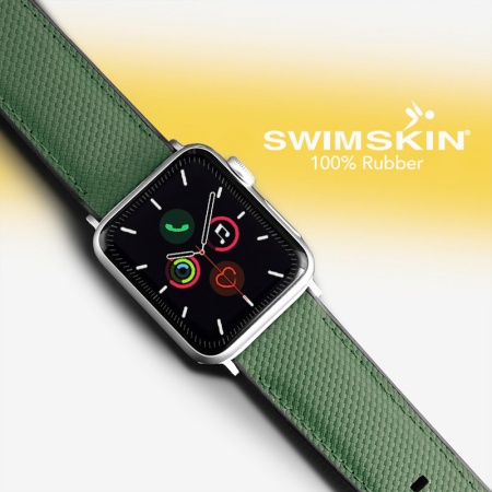 Каучуковый ремешок для Apple Watch 45 мм. (Серебряные коннекторы). Цвет: SwimSkin® Ballistic: Military Green Ballistic